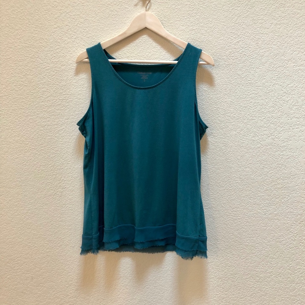Coldwater creek teal chiffon trim tank
